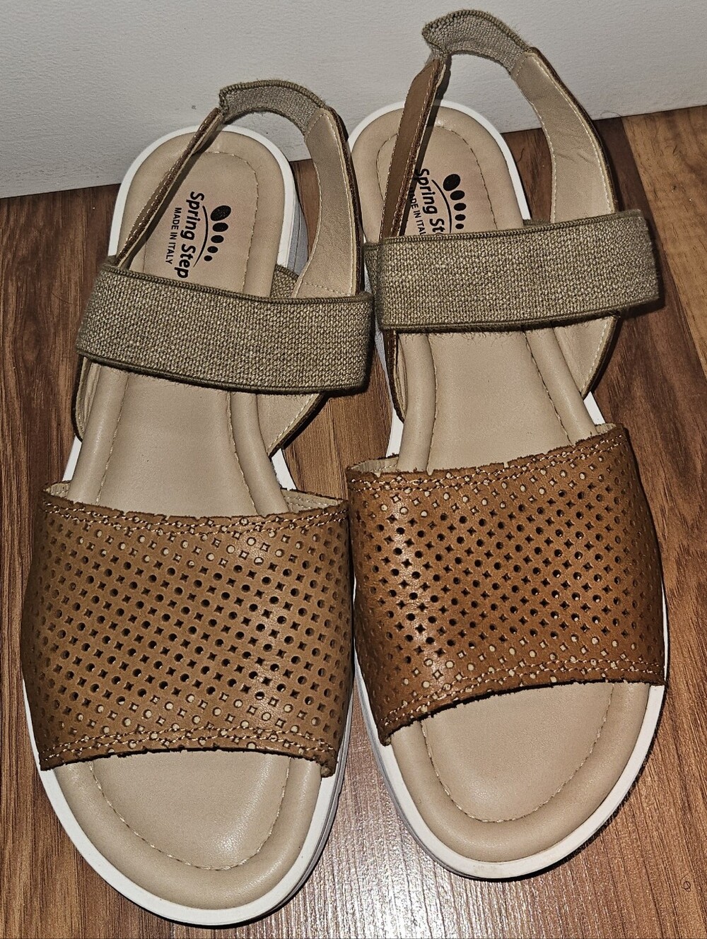 Spring Step Women's Brown Perforated Slingback Sandals Made in Italy